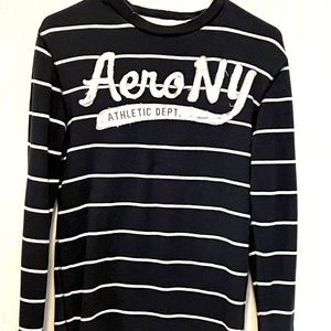 AERO NY Athletic Dept. Long sleeved ribbed Navy blue with white stripes